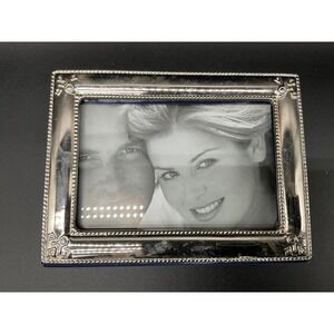 Silver Tone Picture Frame Jewelry Box Velvet‎ Lined Mirror Coquette Decor